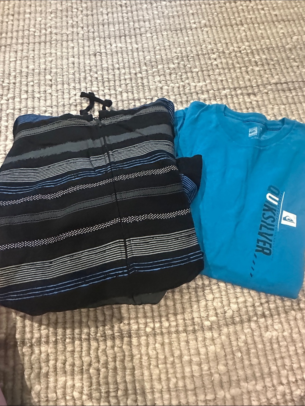 Quiksilver Teal Logo Tee with Black & Blue Striped Zip Hoodie